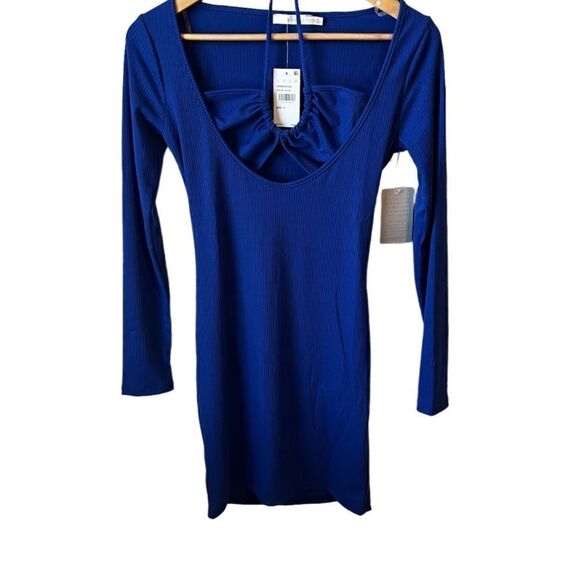 Lush Long Sleeve Cutout Tie Front Royal Blue Bodycon Dress NWT Size Large. - Picture 10 of 11